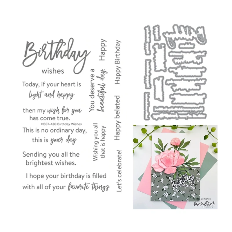 Birthday Wishes Clear Stamps Cutting Dies For New 2022 Scrapbooking Paper Making Bee Embossing Frame Craft Supplies Card