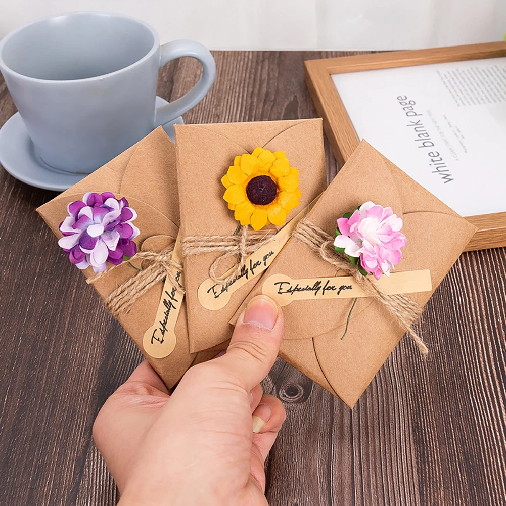Biglietto D'Auguri Vintage In Carta Kraft Fai-Da-Te Biglietto D'Auguri Fiore Fatto A Mano Fai-Da-Te Biglietto Di Ringraziamento Biglietto Di Benedizio
