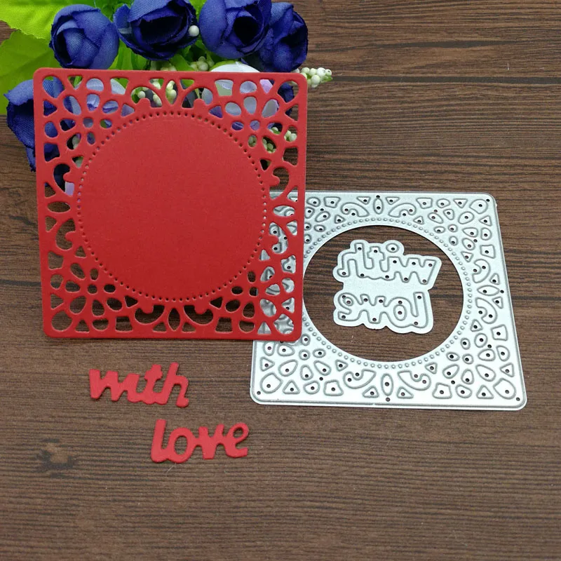 2Pc Wish Letters With Love Square Lace Metal Cutting Muore Scrapbook Card Invito Paper Craft Party Decor Goffratura Stencil