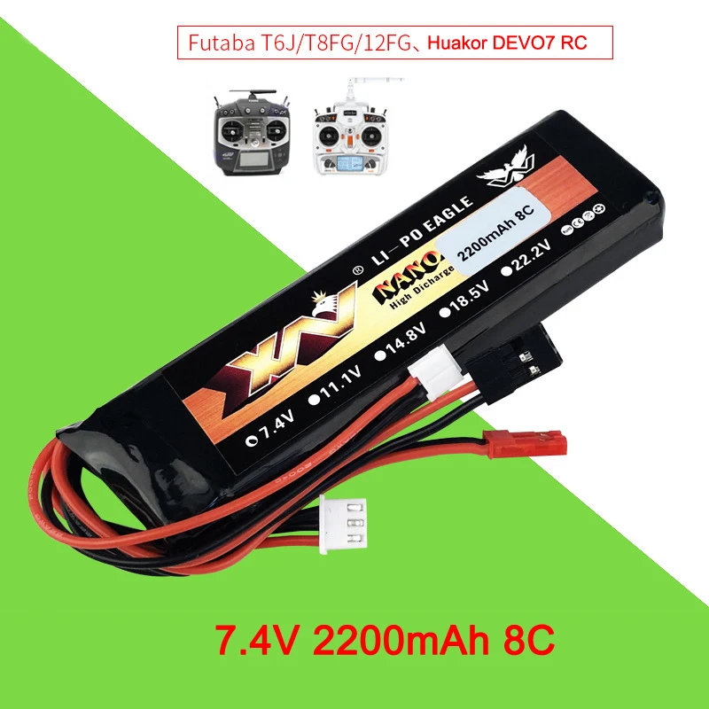 2S 7.4V 2200Mah 8C Batteria Lipo Per Futaba T6J T8Fg 12Fg Accessori Trasmettitore Radio Telecomando Batteria Ricaricabile 7.4V