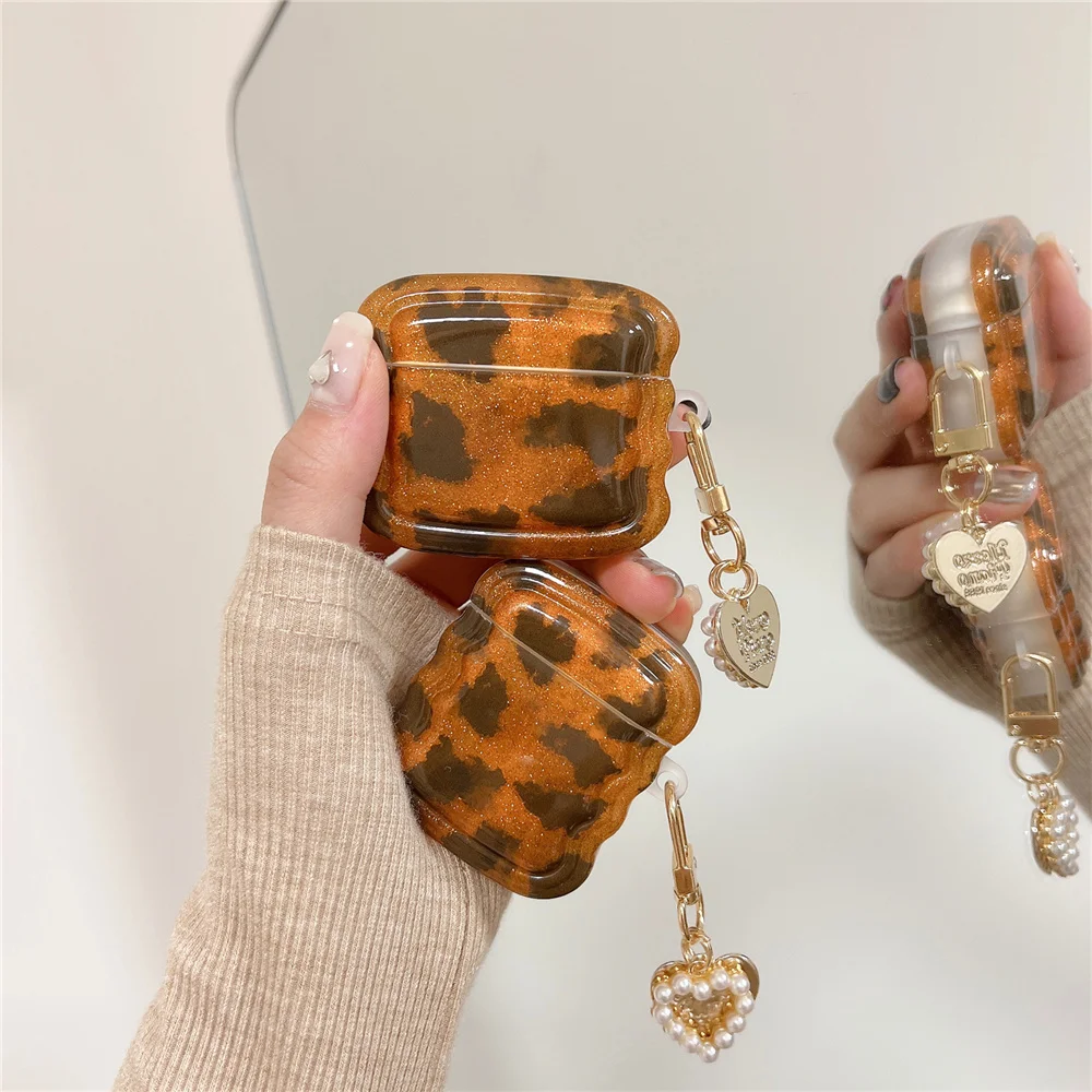 Fashion Airpods Case Leopard Airpods 1/2/3/Pro Airpods Pro 2 Custodia Morbida Imd Glitter Cover Protettiva Airpods 3 Custodia Con Perla