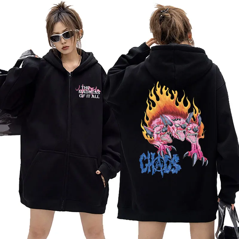 Cactus Jack Flame Felhunter Print Zipper Hoodie Utopia The Madness Of It All Album Felpe Con Cappuccio Unisex Hip Hop Oversize Zip Up Jacket