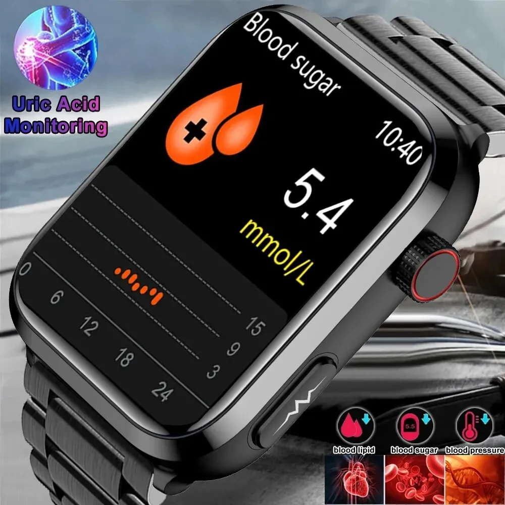 Non Invasivo Blood Glucose Blood Lipid Smart Watch Men Ecg Frequenza Cardiaca Acido Urico Pressione Sanguigna Bluetooth Call Smartwatch 2024 Nuovo
