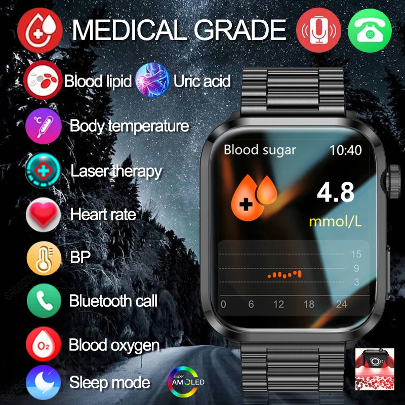 Trattamento Laser Tre High Uric Acid Blood Lipid Smart Watch Men Heart Rate Blood Sugar Health Tracker Bluetooth Call Smartwatch