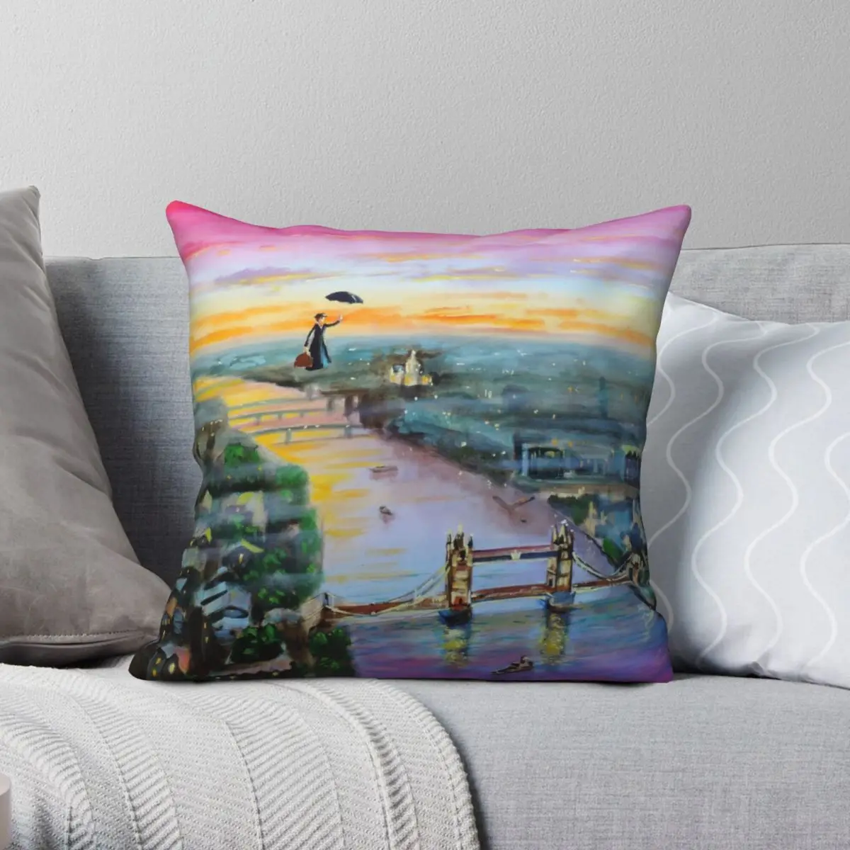 Mary Poppins London Square Federa Poliestere Lino Velluto Modello Zip Decor Home Cuscino 18"