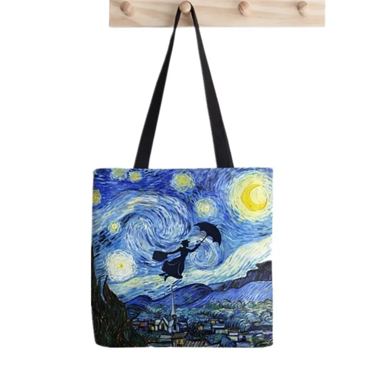2021 Shopper Mary Poppins Night Tote Bag Dipinta Donna Harajuku Shopper Borsa Ragazza Spalla Shopping Bag Lady Canvas Bag