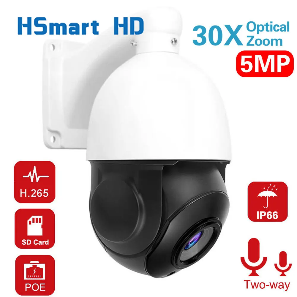 Telecamera Ip Ptz Poe 5Mp Super Hd Pan/Tilt 30X Zoom Speed Dome Camera H265 Hikvision Compatibile Onvif 48V Poe Nvr/Audio Bidirezionale
