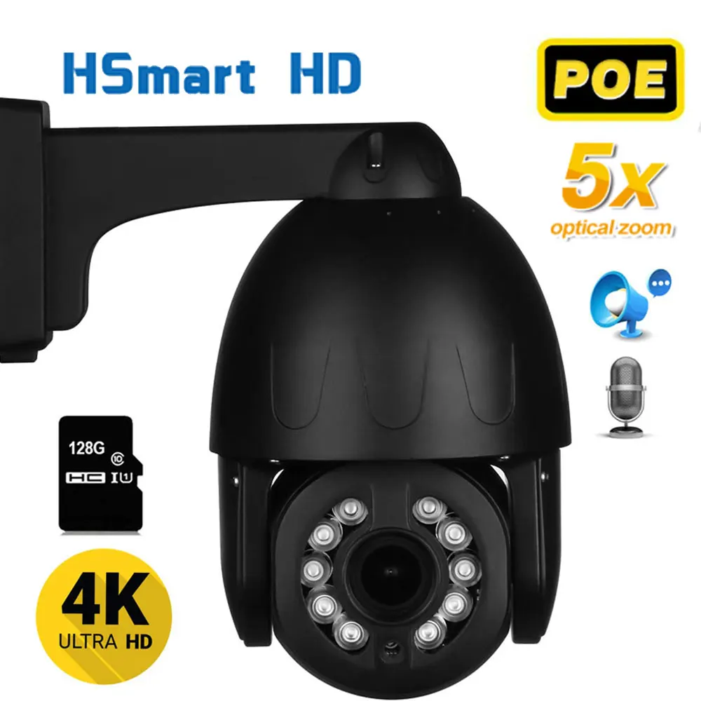 8Mp 4K Ip Poe 5X Zoom Camera Outdoor H.265 Array Visione Notturna Ptz Dome Speed Audio Security Camera Protocollo Hikvision Nvr