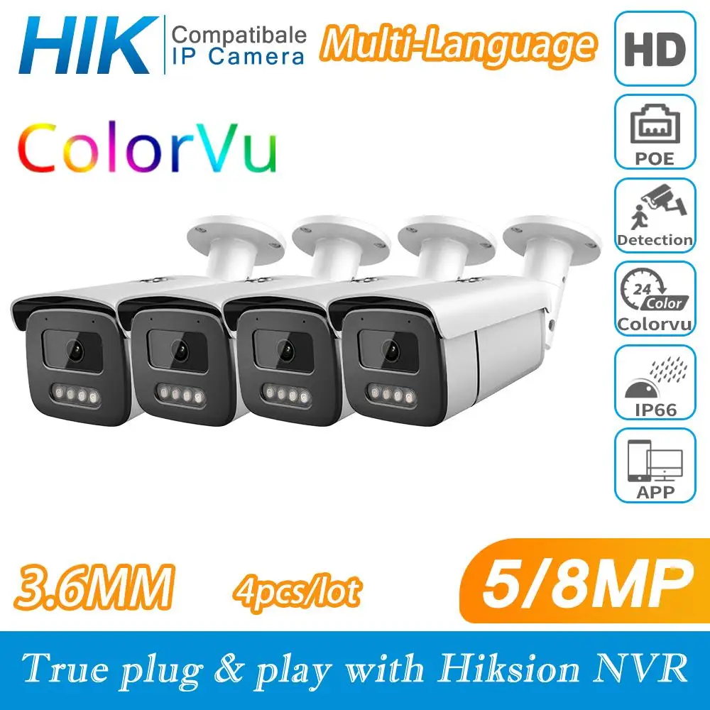 Telecamera Ip Poe Da 5Mp Compatibile Hikvision Full Time Color 8Mp Network Ipc Colorvu Hikvision Protocl Per Hikvision Nvr 4 Pezzi