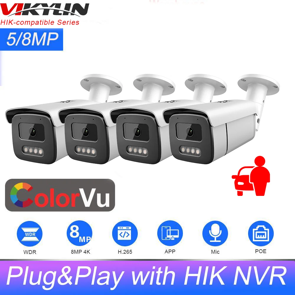 Vikylin Hikvision Compatibile 5Mp 8Mp Colorvu Bullet Ip Camera Microfono Integrato Videosorveglianza Ip Camera Plug & Play Con Hik Nvr