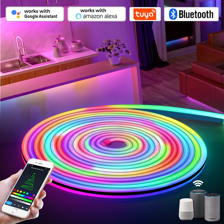 Dc12V Led Neon Strip Light Rgbic Led Strip Light Rgb Dream Color Chasing Nastro Flessibile Tuya Wifi Telecomando Bluetooth