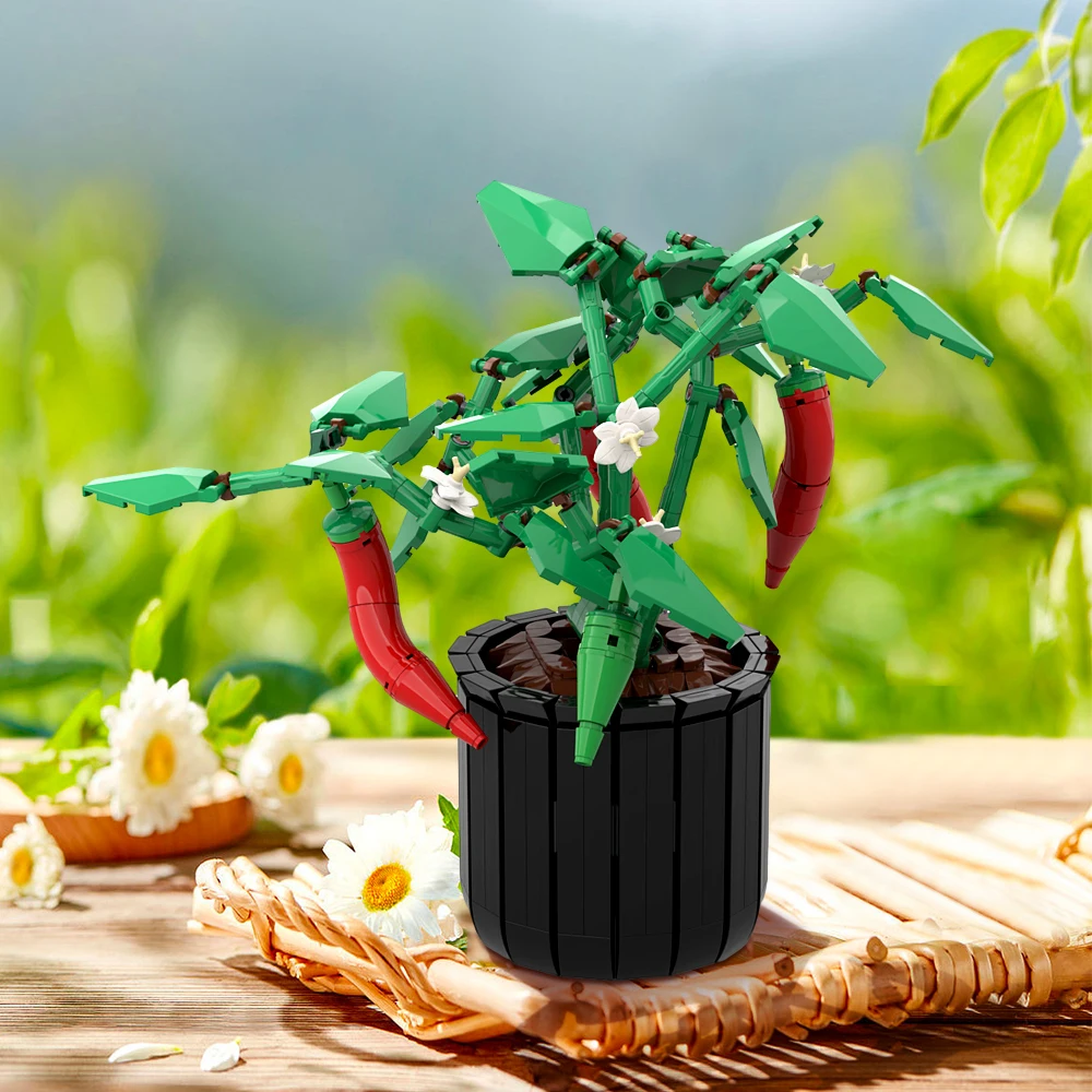 Moc Chili Plant Plant Building Blocks Red Pepper Bonsai Decorazione Fai Da Te Modello Brick Giocattolo Educativo Per Bambini Regalo Di Compleanno