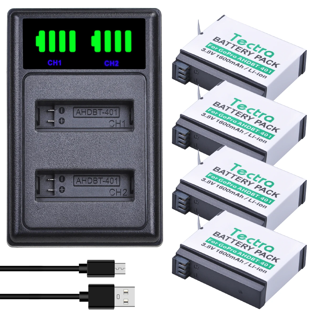 Per Gopro Hero 4 Ahdbt-401 Batteria + Led Dual Charger Per Gopro Hero 4 Silver, Hero 4 Black Camera Bateria