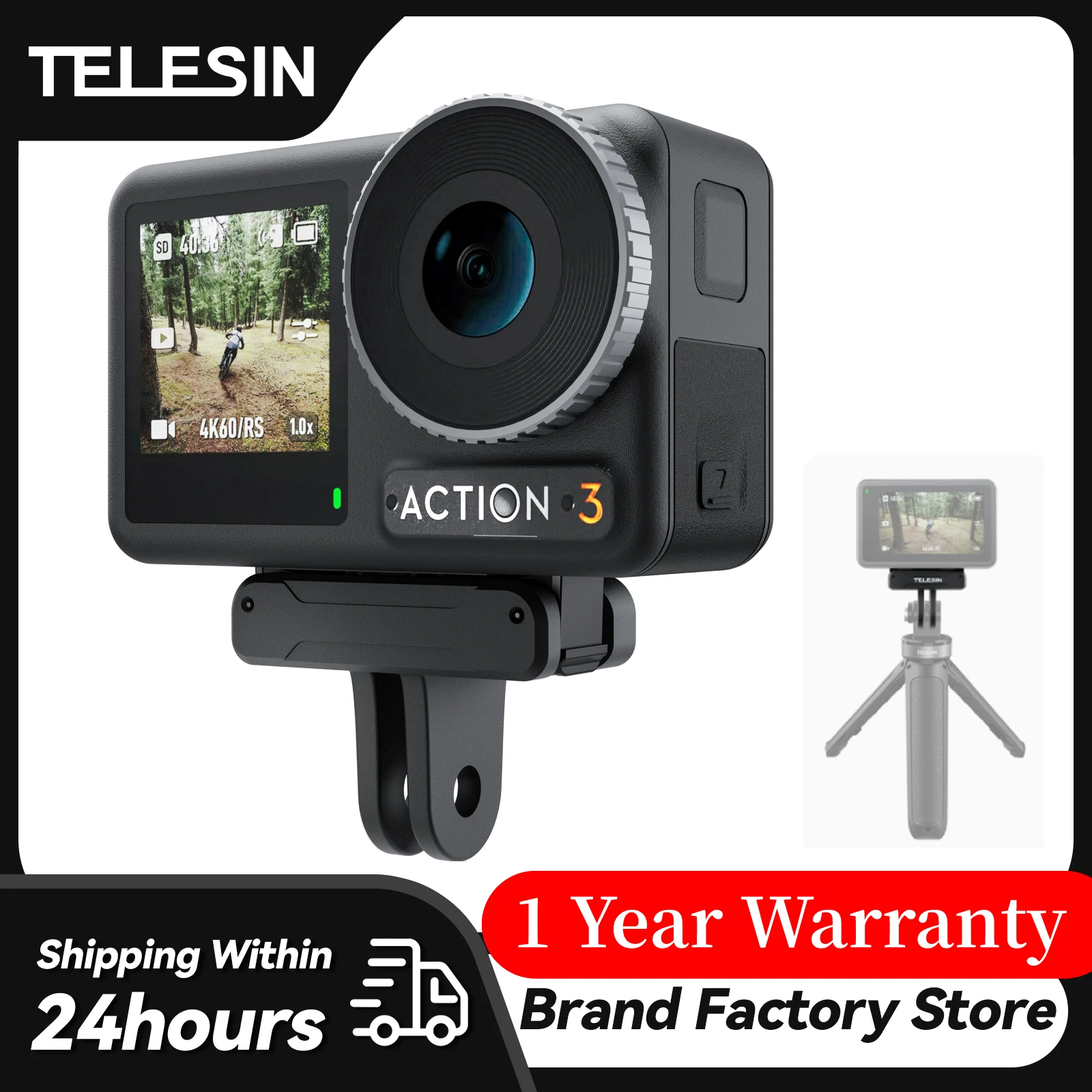 Telesin Per Dji Action 4 Adattatore Magnetico A Due Artigli 1/4 Thread Porta Universale Per Dji Action 4/3 Dji Action 2 Accessori Per Fotocamere