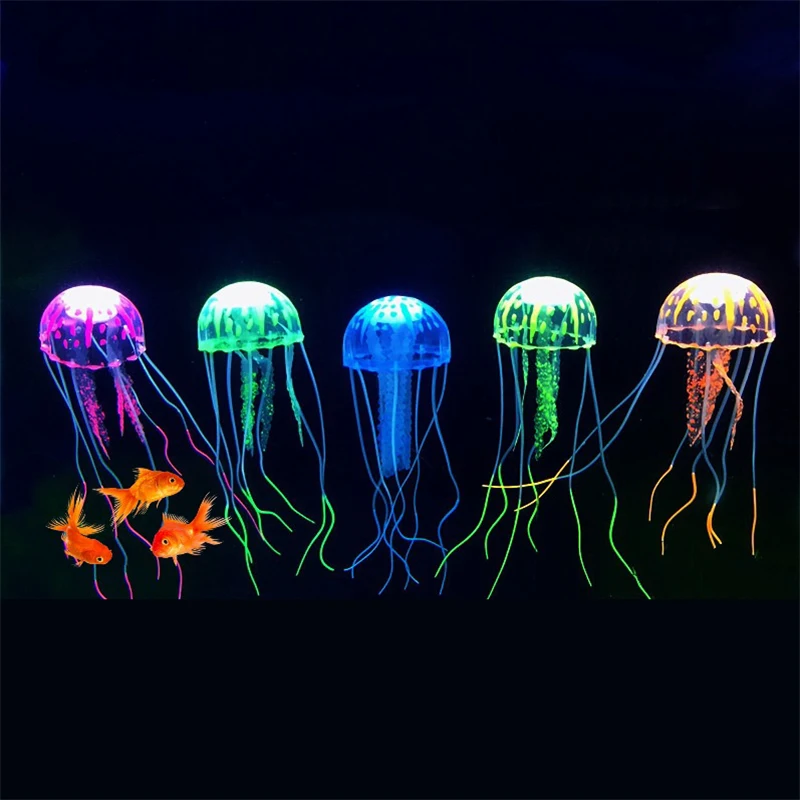 Acquario Meduse Artificiale Fish Tank Decor Silicone Incandescente Jellyfish Ornamento Luminoso Per Tartaruga Betta Pesce Rosso Granchio
