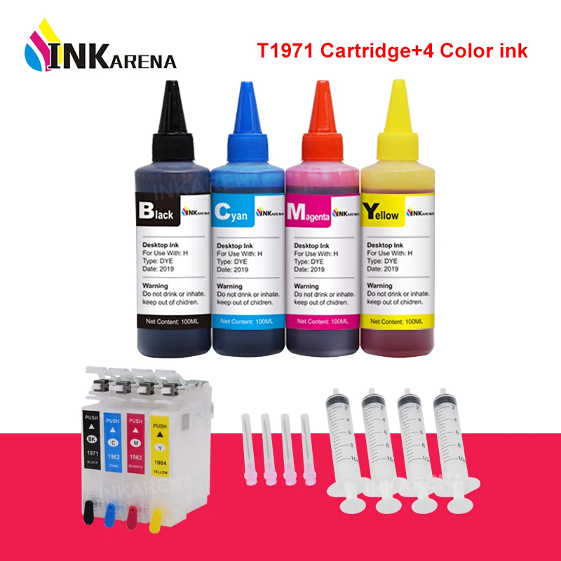 Inkarena 4 Bottiglia Di Inchiostro + T1971 Cartuccia Di Inchiostro Della Ricarica Per Epson T1951 T1961 Espressione Xp-101 201 211 401 204 104 214 411