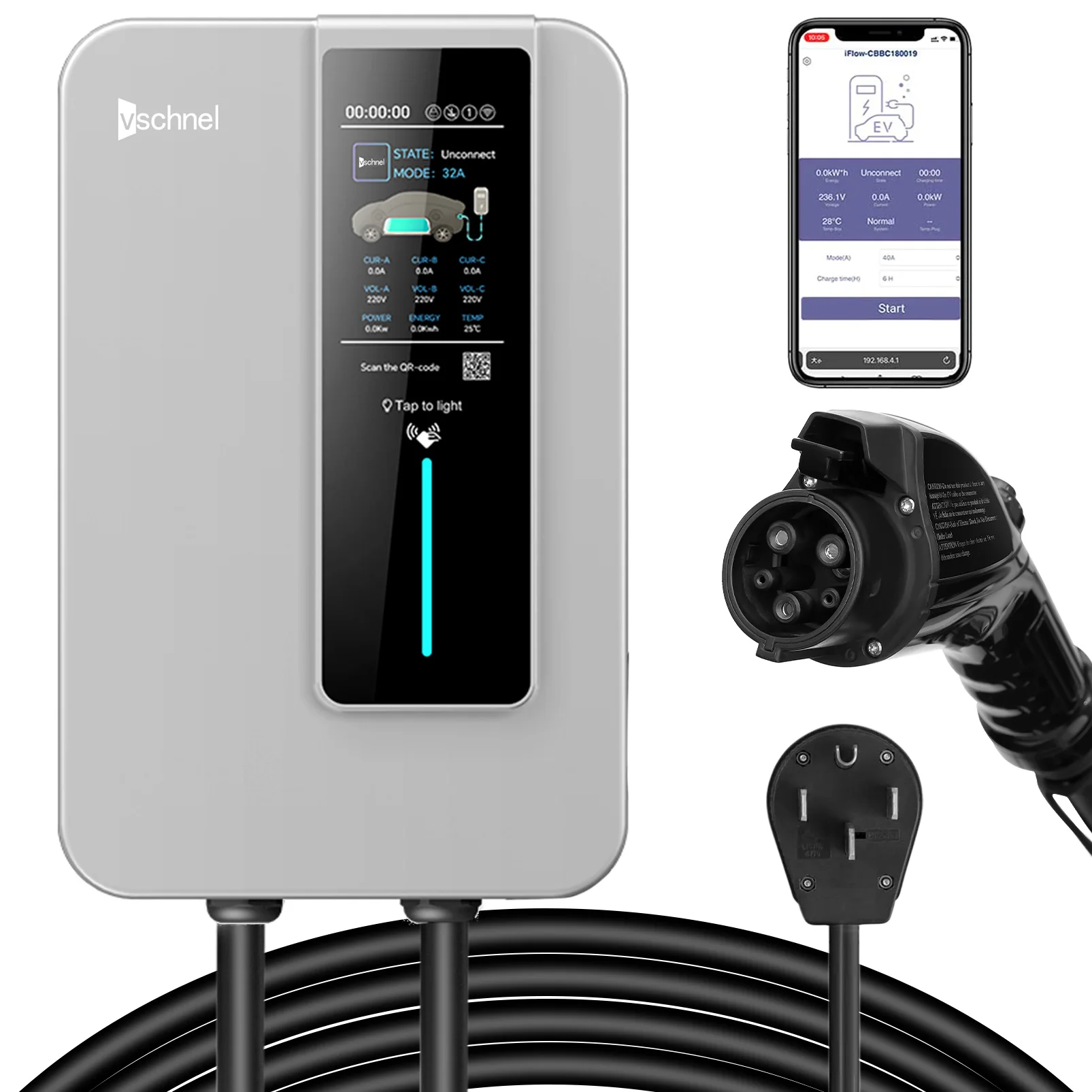 Stazione Di Ricarica Vschnel Livello 2 Ev 8-48Amp Corrente Regolabile Max 11.5Kw Connettore Wifi Nema 14-50 Stazioni Di Ricarica Ev Personali