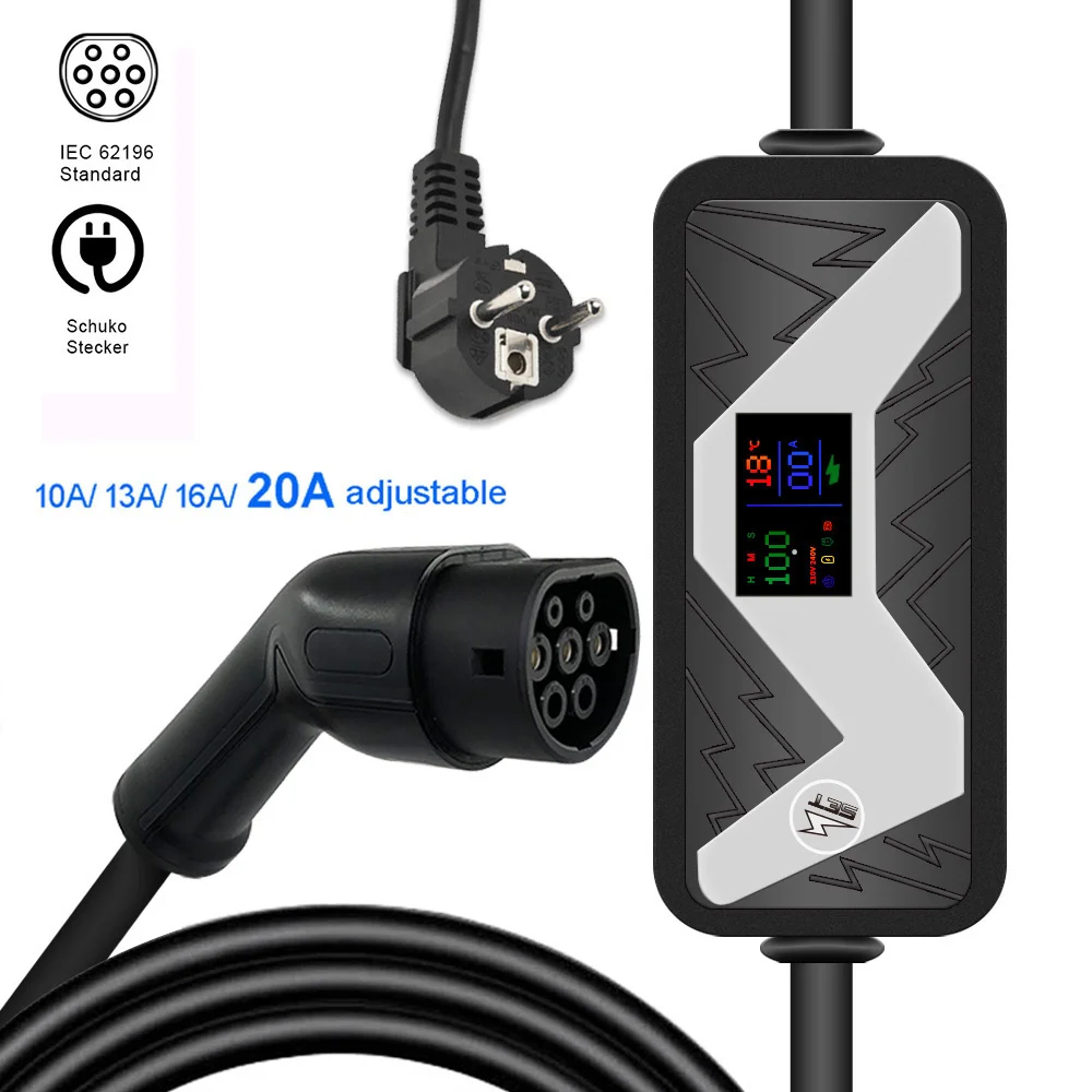 Type2 Wallbox Iec 62196-2 Ev Stazione Di Ricarica Connettore Convertitore Tipo 2 Con Schuko 5M Livello Cavo 2 10A/13A/16A/20A Regolabile