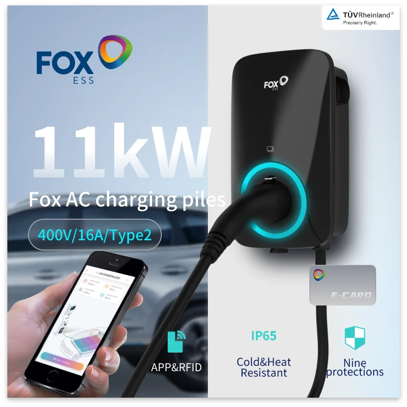 Foxess Ev Charger Ocpp Smart Wallbox 11Kw 16A Type2 3 Fasi Con 4G E App Eu Plug Controller Wallbox Per Auto Elettrica
