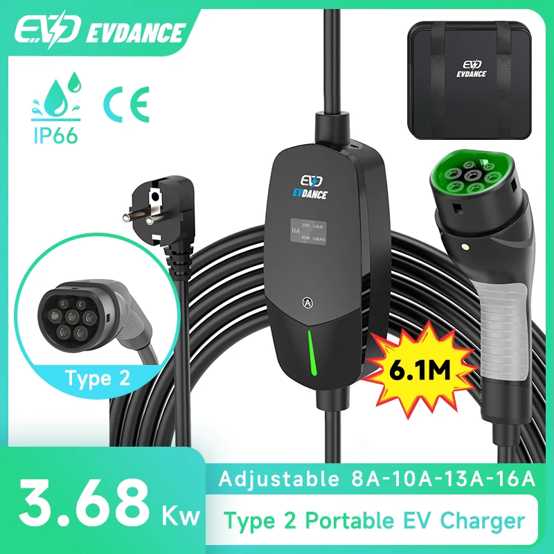 Caricabatterie Portatile Ev Di Tipo 2 3.68Kw 16A Caricabatterie Per Veicoli Elettrici Regolabile Eu/Uk Plug Controller Wallbox Per Auto Elettrica