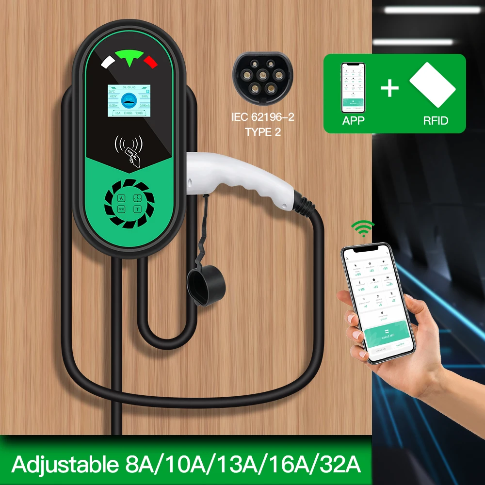 Stazione Di Ricarica Eco Ev Type2 Iec62196-2 Spina 7.68Kw 32A 1P Con Versione App Caricatore Wallbox Cavo Da 5M Auto Per Veicoli Elettrici
