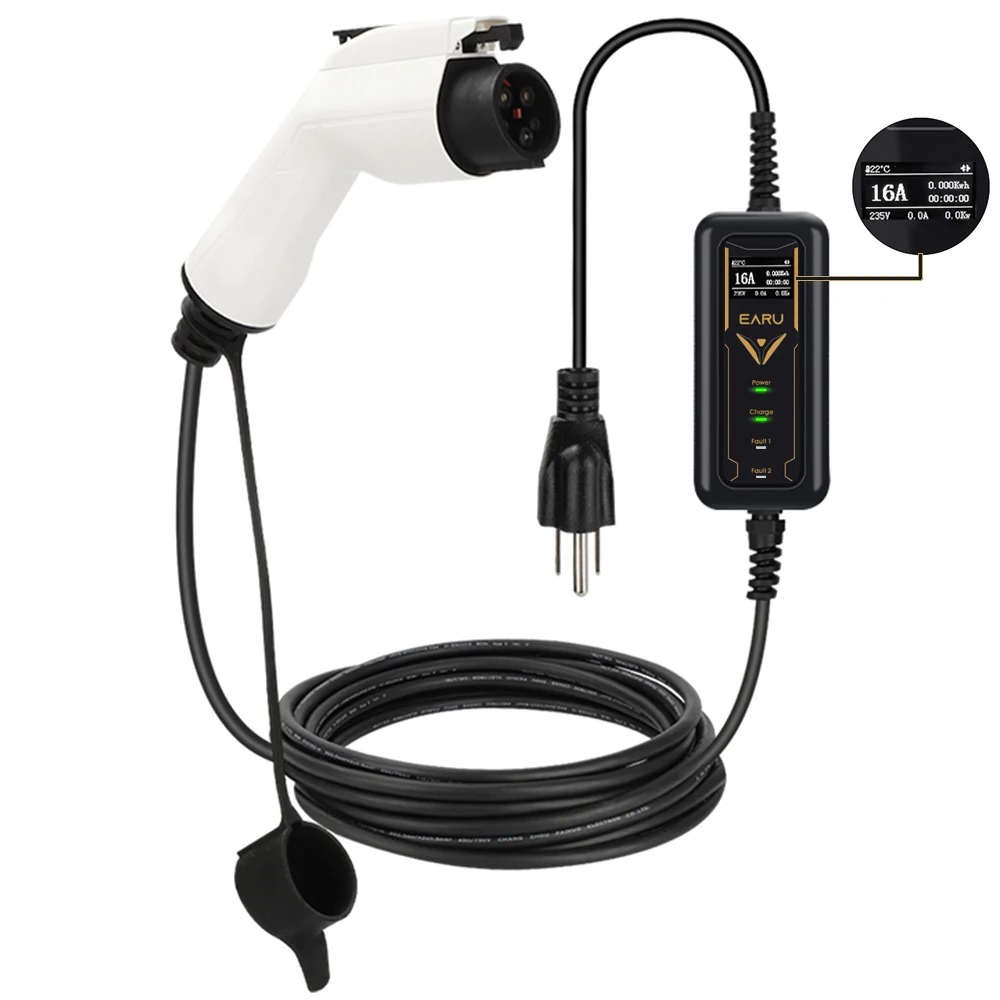 Type1 Sae J1772 16A Caricabatterie Ev Con Schermo Regolabile Eu Us Uk Au Br Plug Controller Portatile Wallbox Per Auto Elettrica