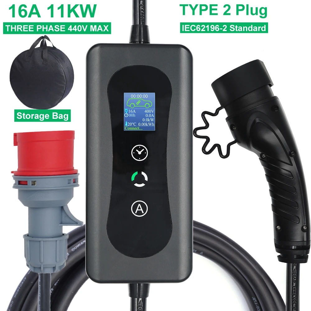 Caricabatterie Ev Tipo 2 11Kw 3 Fasi 16A Per Iec62196-2 Mennekes Veicolo Elettrico Livello 2 Wallbox Portatile Ricarica Rapida Per Auto Cavo Da 5M