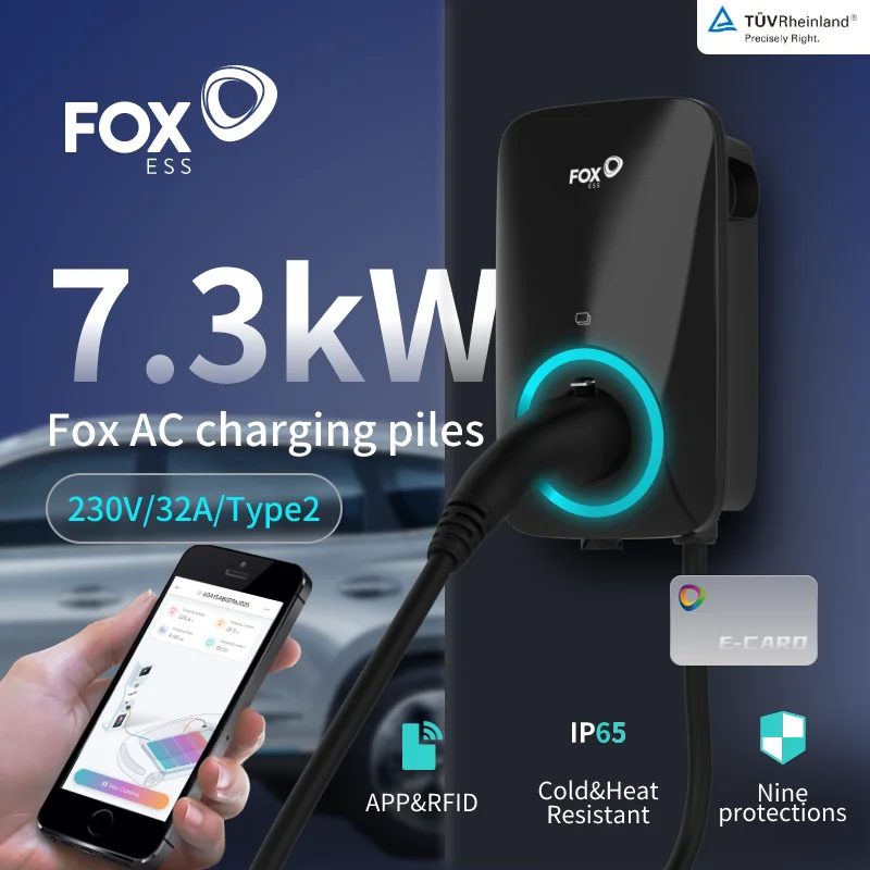 Caricabatterie Foxess 7Kw Ev Tipo2 Con App E Controllo Wifi Stazione Di Ricarica Evse 32A Wallbox 7.3Kw