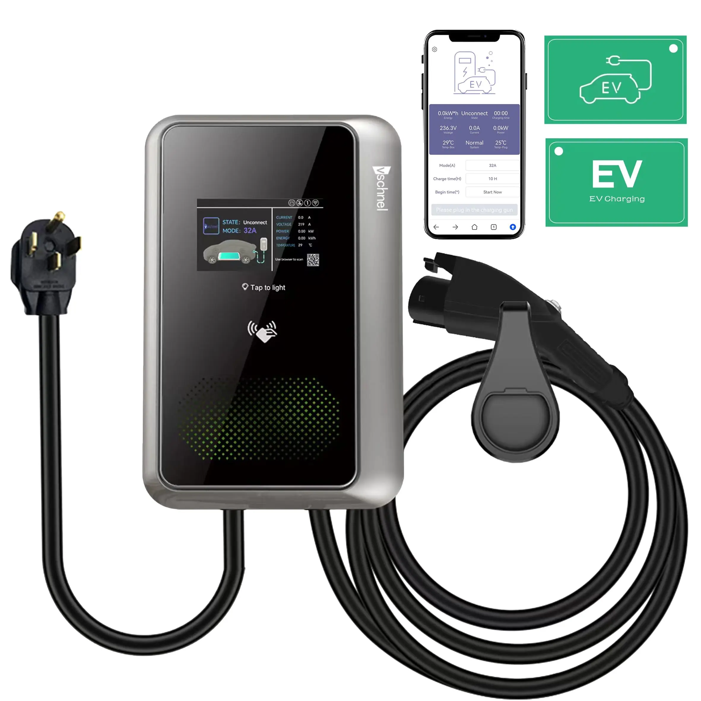 Stazione Di Ricarica Vschnel Livello 2 Ev 8-48Amp Corrente Regolabile Max 11.5Kw Connettore Wifi Nema 14-50 Stazioni Di Ricarica Ev Personali