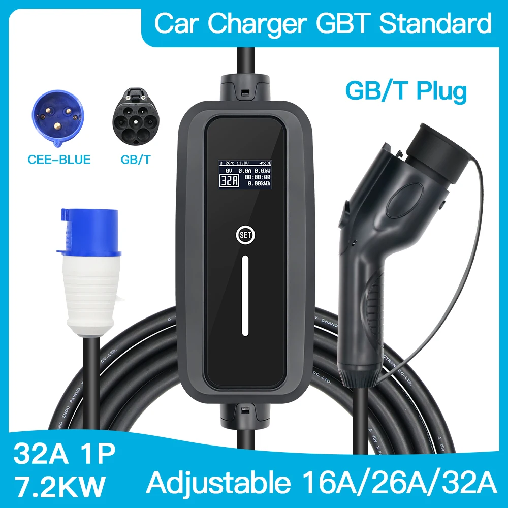 Caricabatteria Da Auto Ev Spina Standard Gbt 32A Monofase 7.2Kw Con Cavo Da 5 Metri Caricatore Portatile Ev Wallbox Per Vw Id4 Pure