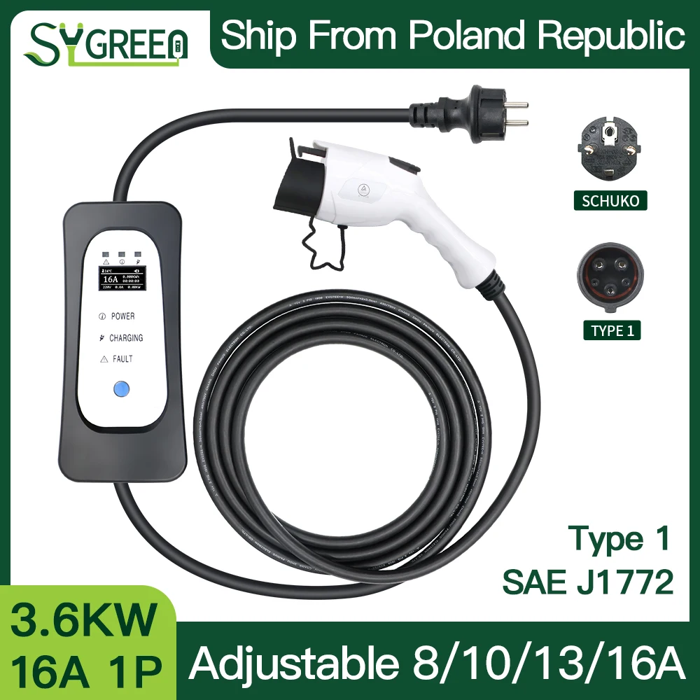 Caricabatterie Portatile Ev Tipo 1 3.6 Kw 16A Sae J1772 Cavo Evse Wallbox 5M Di Ricarica Per Auto Con Spina Schuko