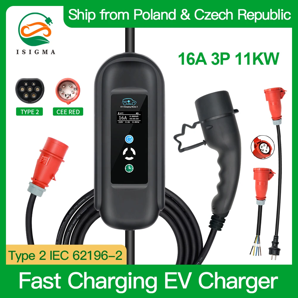 Isigma Wallbox 11Kw Caricabatterie Tipo 2 3 Fasi 8A 10A 13A 16A Regolabile Iec 62196 Cee Red Eu Plug 380V Caricabatterie Rapido Ev Tipo 2