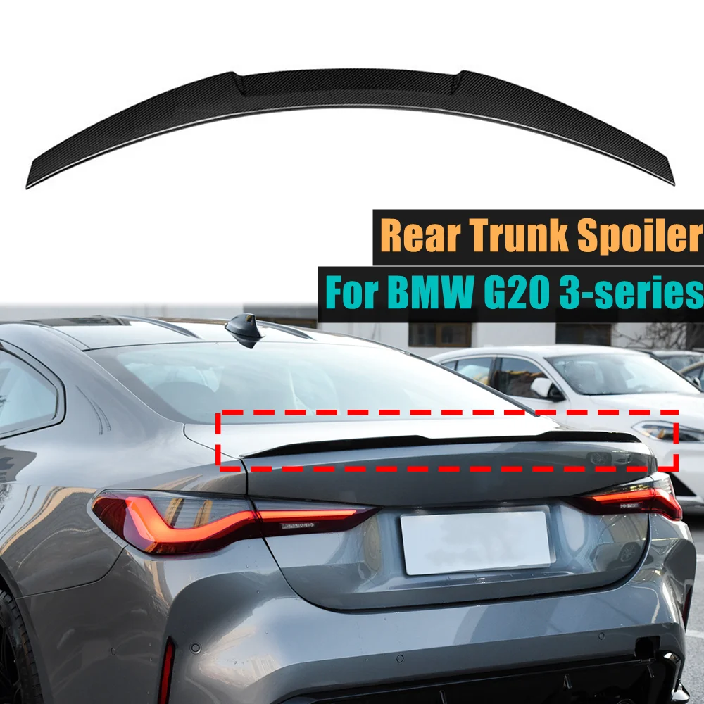 Car Rear Trunk Spoiler Wing Boot Lip M4 Style Gloss Black Carbon Fiber Look For Bmw 3 Series G20 2019+ Car Styling Accessories