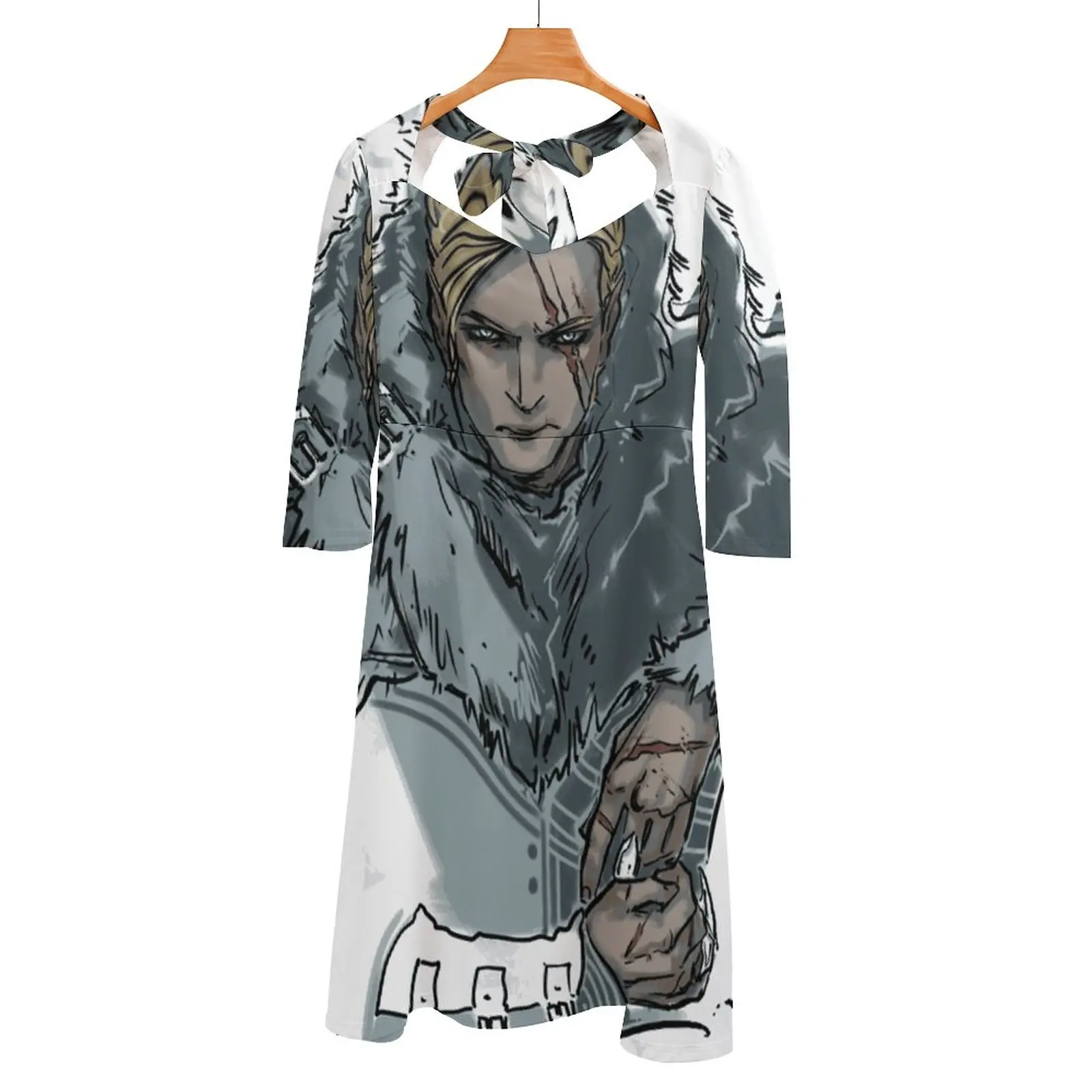 Lonely Wolf Back Lacing Backless Dress Square Neck Dress Fashion Printed Dress 6Xl Wolf Guy Cicatrici Fur Night Moon Dresses For