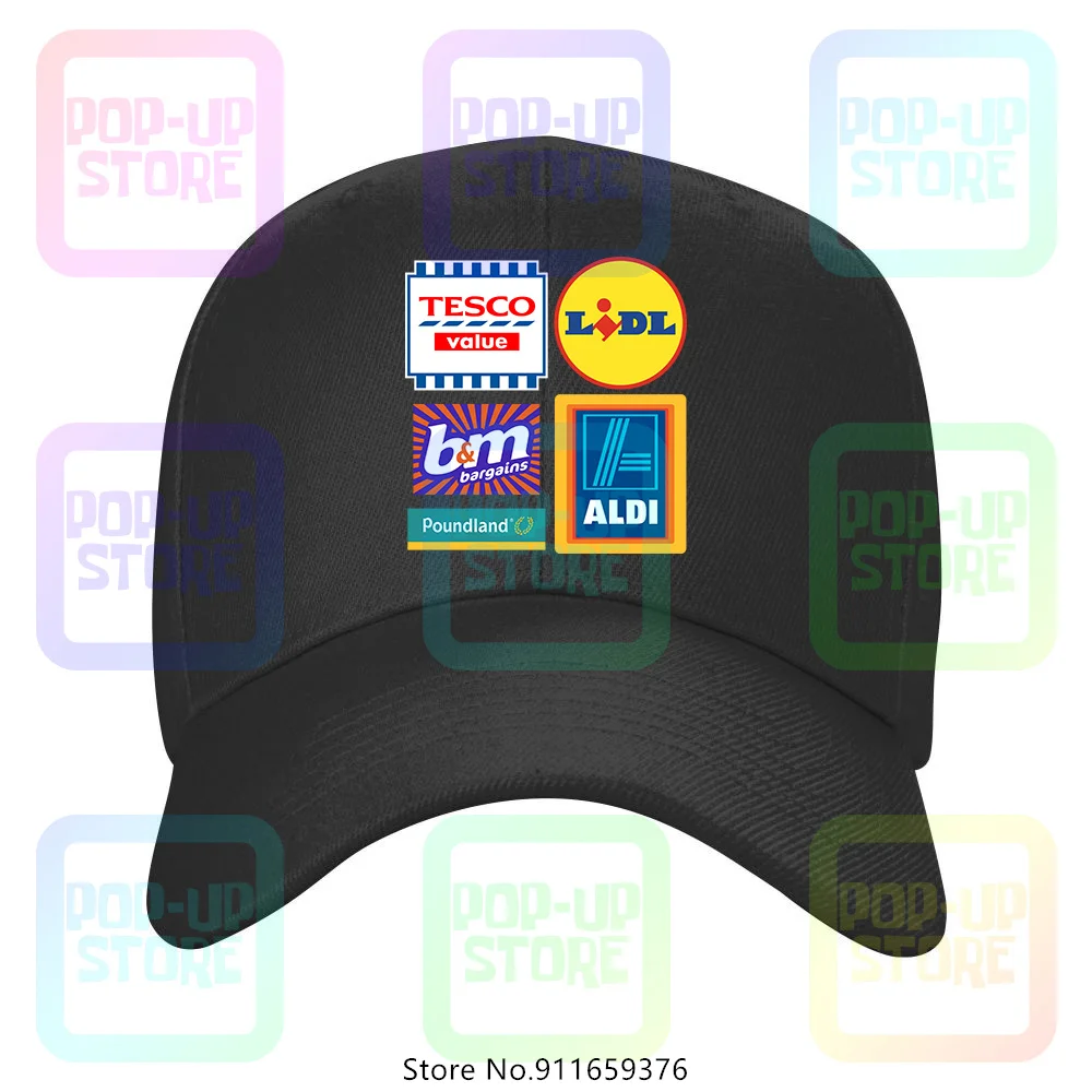 Budget Supermarket , Tesco Value, Lidl, Aldi, Pied Land, Bm, Uk High St Cotton Truck Driver Caps Berretto Da Baseball Per Uomo E Donna