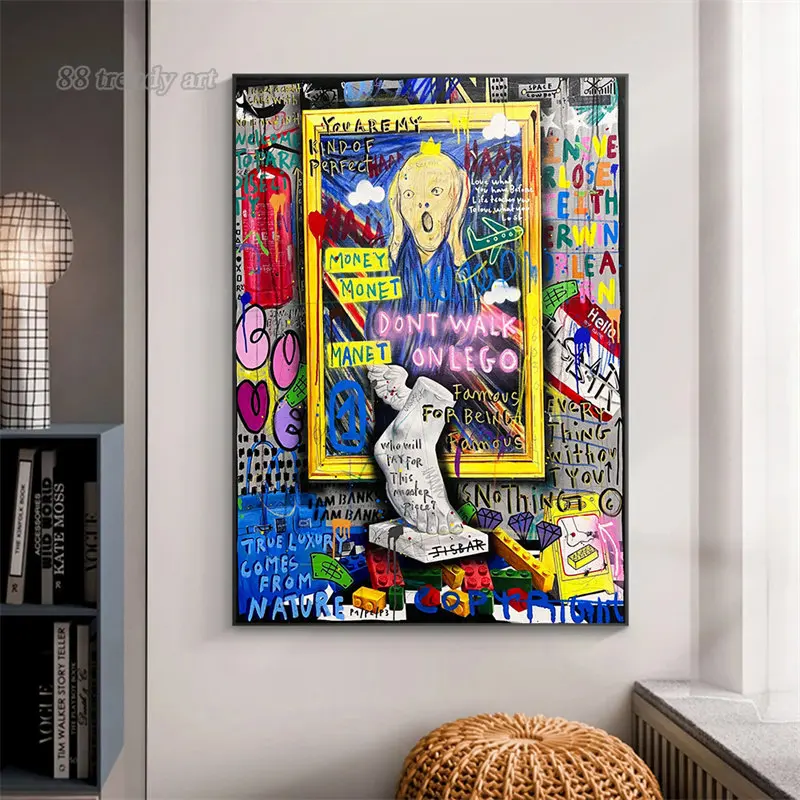 Non C' È Molto Su Lego Grafffiti Canvas Poster Famous Art Painting The Scream Pop Art Canvas Print Painting Abstract Home Wall Decor