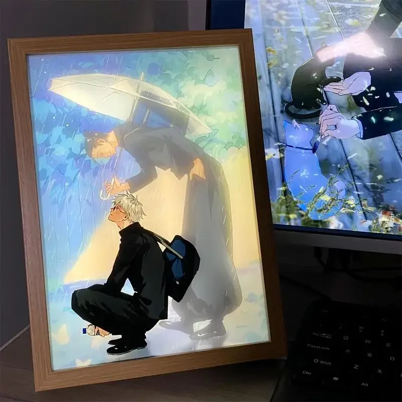 Led Photo Frame Light Jujutsu Kaisen Anime Figure Deco Frame Art Painting Design Night Lamp Gojo Satoru Light Regalo Di Compleanno