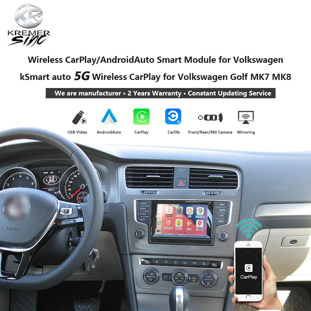 Wireless Carplay Androidauto Smart Module Per Volkswagen Rns510 Golf Tiguan Passat 2012-2018 T5.1 Multivan Oem Microfono