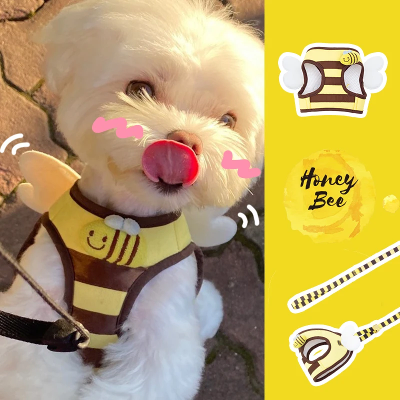 Cute Bee Kitten Puppy Dogs Harness And Leash Set Soft Traspirante Cani Vest Harness Leads Pet Clothes For Small Dogs Chihuahua