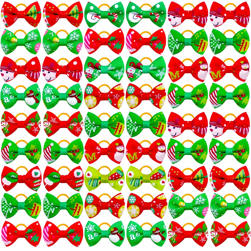 20Pcs Piccoli Peli Di Cane Fiocchi Capelli Di Gatto Bowknot Cane Toelettatura Natale Elastici Fatti A Mano Fiocchi Per Animali Domestici Per Accessori