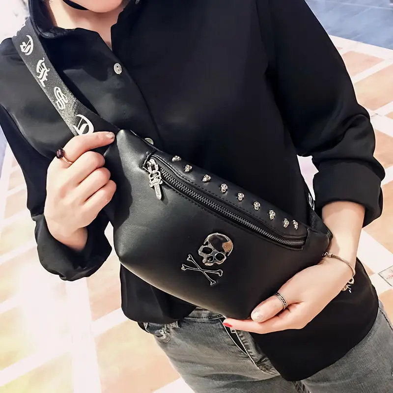 Mihaivin Rock Skull Unisex Marsupio Rivetto Marsupio Marsupio Di Lusso Borsa A Banana Da Donna Punk Marsupio Nero Marsupio Da Uomo In Pelle