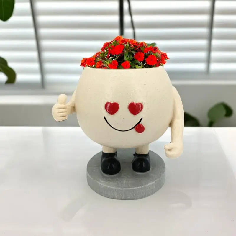 Smile Face Planter Pot Resin Thumbs Up Planter Basket Unique Cartoon Face Style Green Plant Pot Accessori Per Piante Grasse