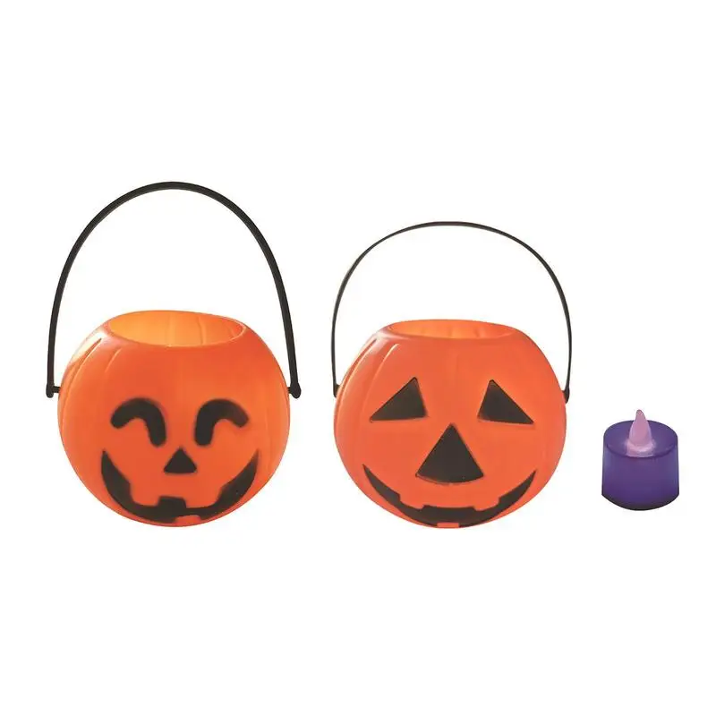 Halloween Pumpkin Bucket Pumpkin Smile Face Light Up Trick Treat Basket Decorazioni Mini Pumpkin Handheld Bucket Party Supplies