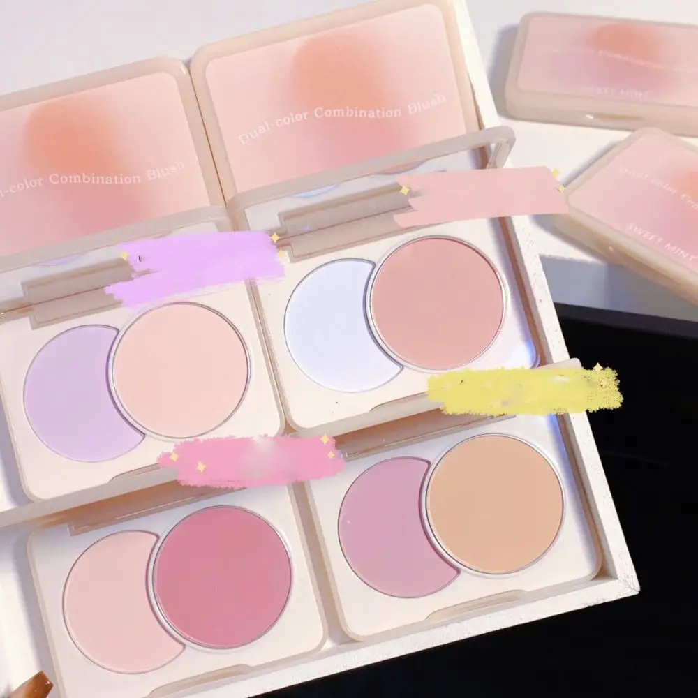 Nude Dual-Color Combination Blush Cute Long Lasting Sweatproof Peach Blush Powder Glassato Simple Matte Pink Rouge Women