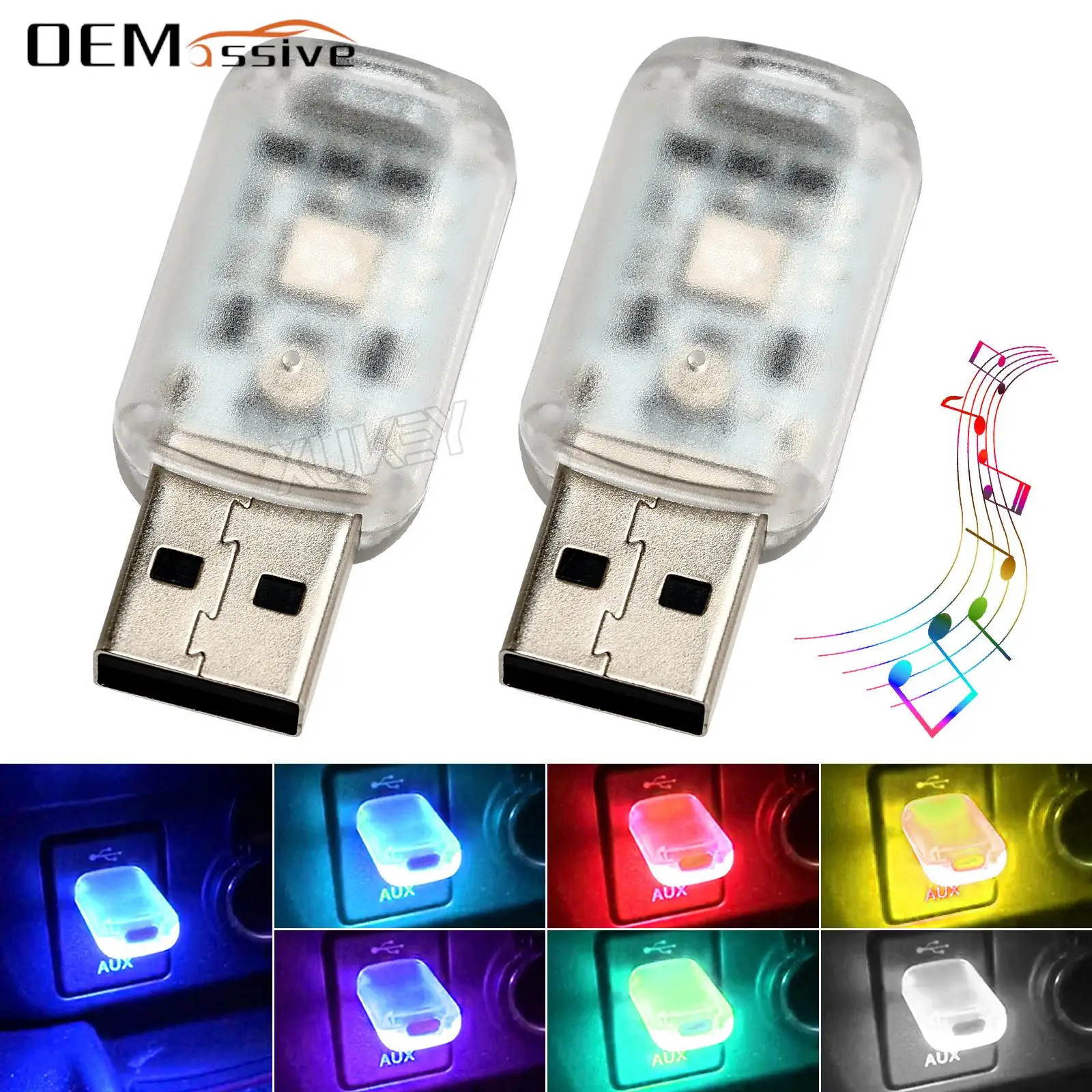 2Pcs Mini Usb Car Ambient Lighting 7 Colori Led Auto Interior Atmosphere Plug-In Light Laptop Prese Lampada Notturna Rgb Music Sync
