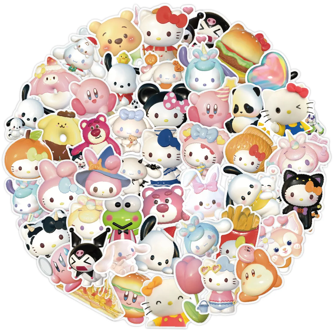 60Pcs Sanrio 3D Sanrio Kuromi Cinnamoroll Hello Kitty Cartoon Sticker Cellulare Water Cup Sticker