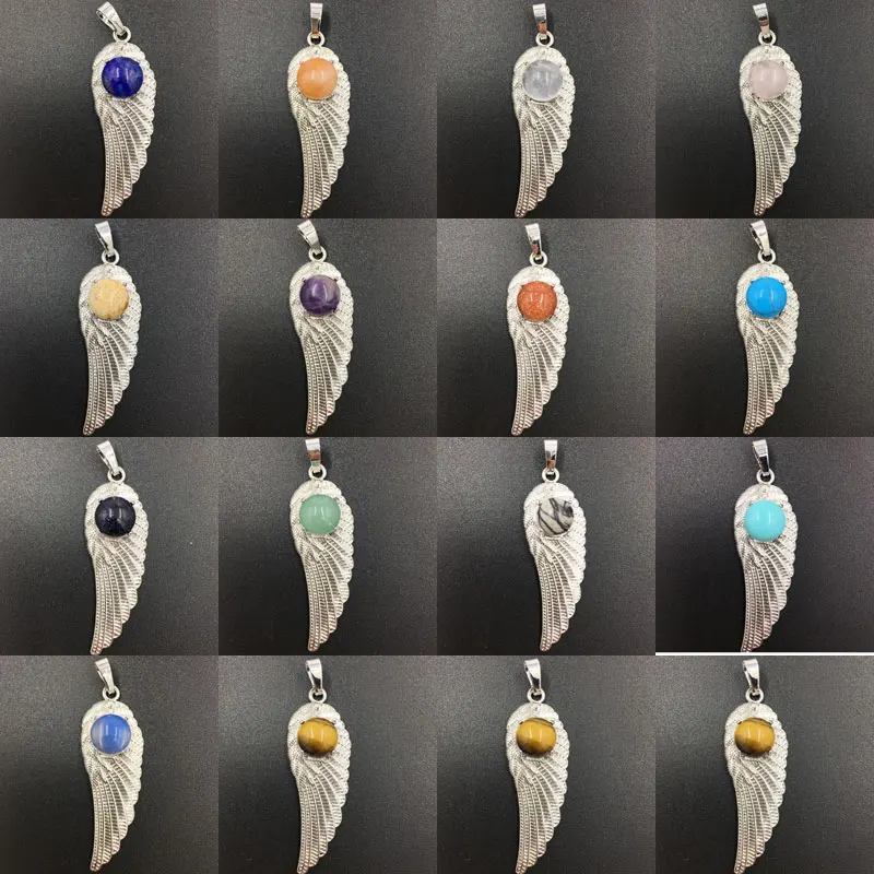 Di Cristallo Opale Avventurina Occhio Di Tigre Lapis Lazli Sabbia Blu Goldstone Jaspe Angelo Ala Pendant Bead 1Pcs Wb815