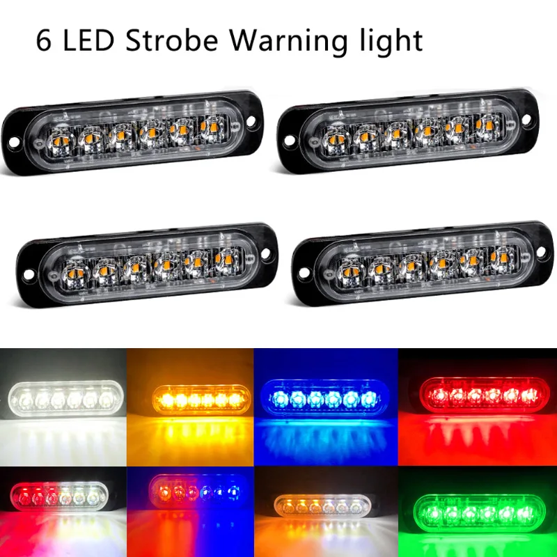 Guadsun 6 Led Car Strobe Warning Light 12V 24V Lampeggiante Bianco Blu Rosso 1Pc Truck Strobe Emergency Grill Light Police Beacon Lamp