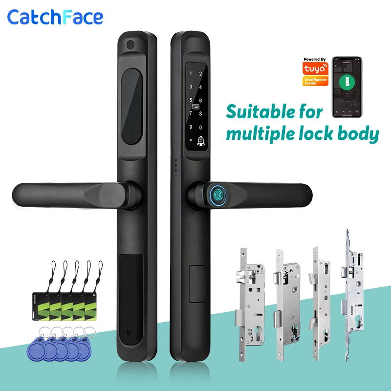 92/85Mm Impermeabile Outdoor Fingerprint Tuya Wifi App Rfid Card Code Keyless Smart Electronic Door Lock Alluminio/Vetro Scorrevole