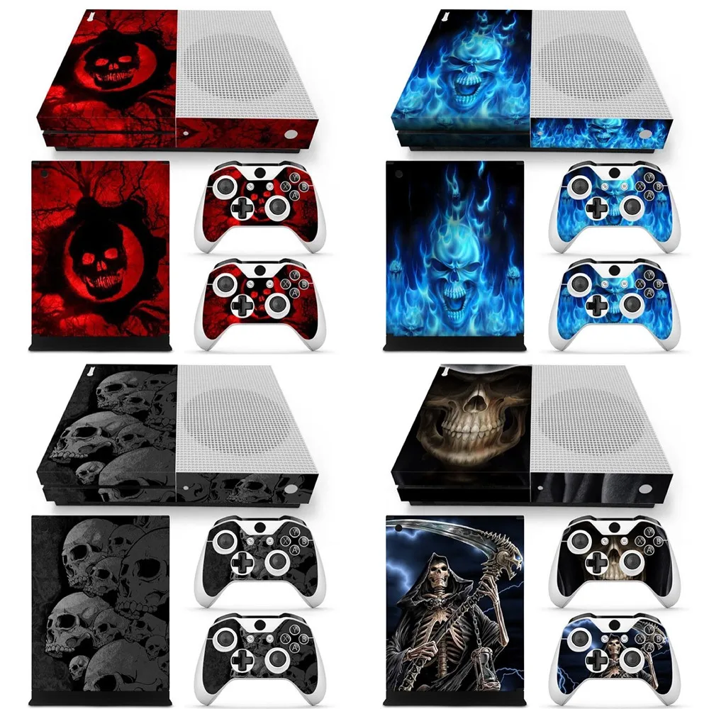 Nuovo Skull Design Sticker Skin Decal Per Xbox One S Slim Console + Controller